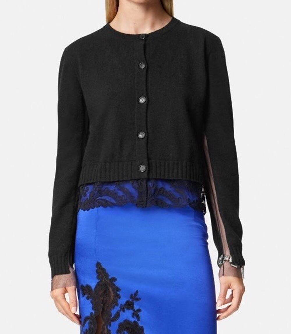 Versace Women's Barocco Lace Cashmere Cardigan Black 44 Euro Italy 1013478 NWT